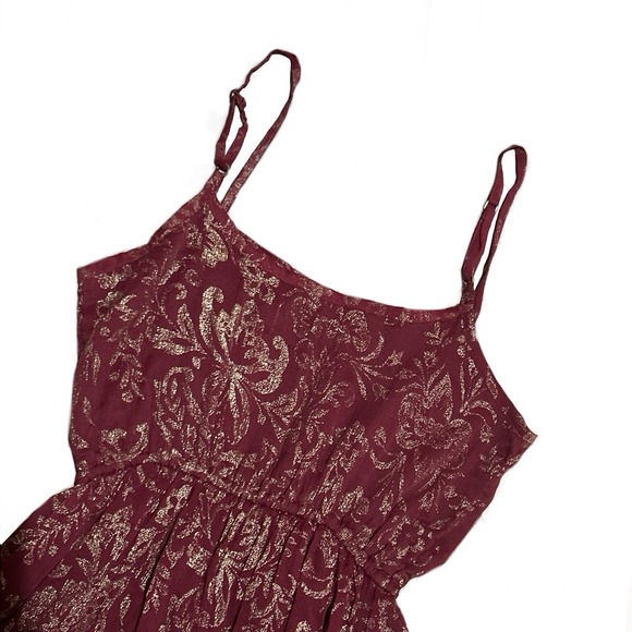 Abercrombie Fitch Burgundy Glitter‎ Pleated Floral Cocktail Evening Mini Dress S - Picture 7 of 7